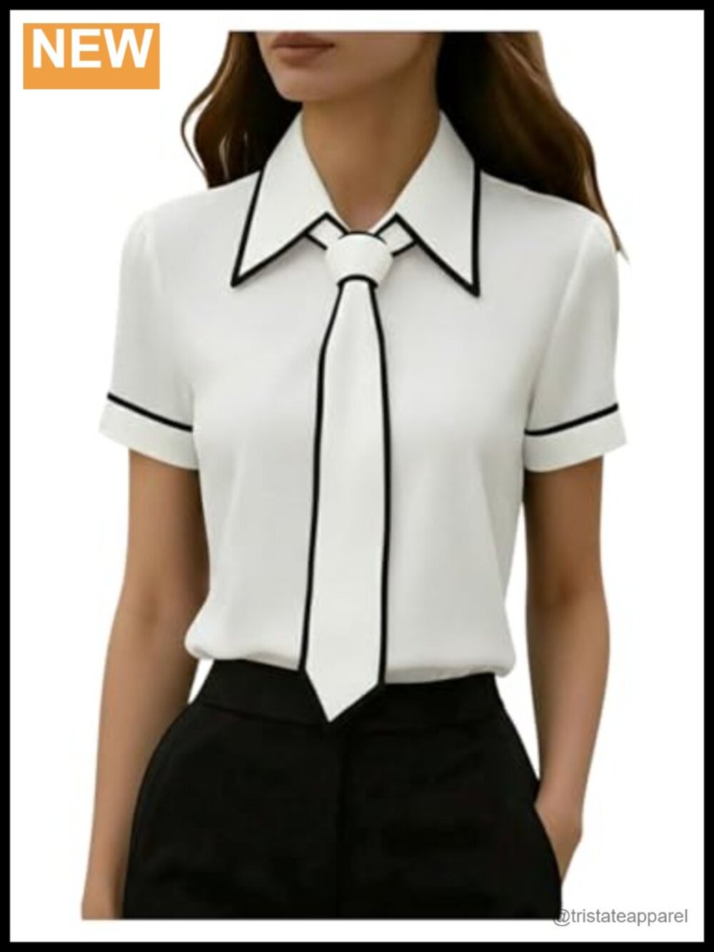Women's Contrast Trim Short Sleeve Blouse Business Top
